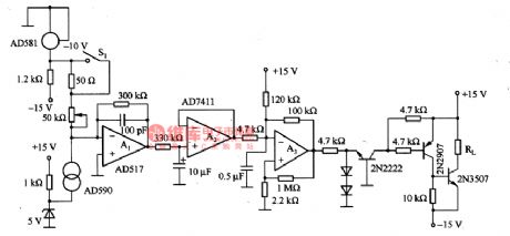 Furnace temperature control circuit composed of the AD590