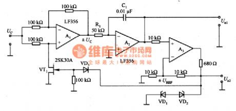Output of Triangle Wave and Square Wave Voltage-controlled Oscillation Circuit Composed of LF356