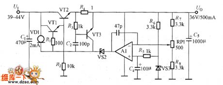 Voltage Regulator Circuit With Output Of 34V/500mA