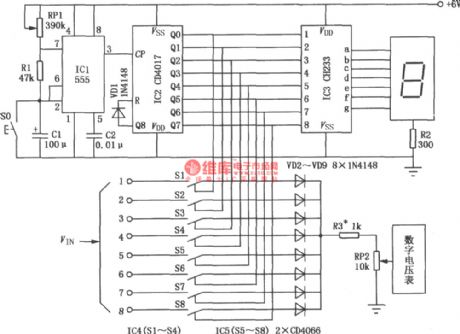 Eight-channel Voltage Tour Detection Circuit Composed of 555,CD4017,CH233