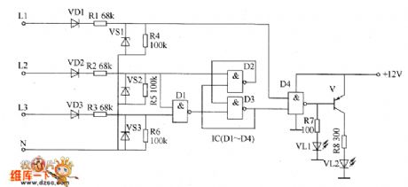 Three-phase AC phase sequence detector circuit diagram