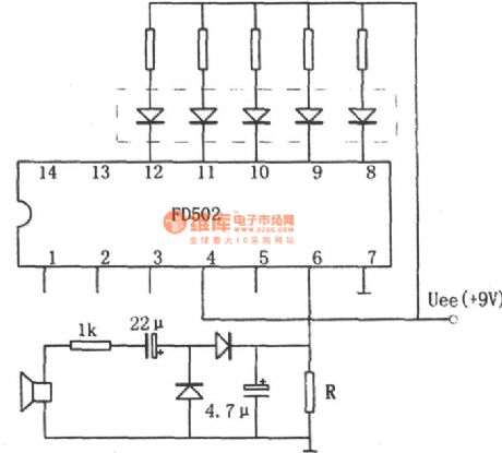 Audio Power Indicating Circuit Using Five-digit LED Display(FD502)