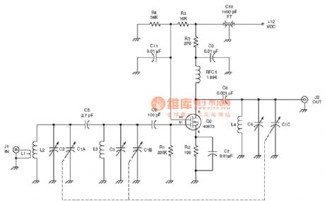 the amplier circuit of the radio frequency :Dual-gate MOSFET RF amplifier circuit