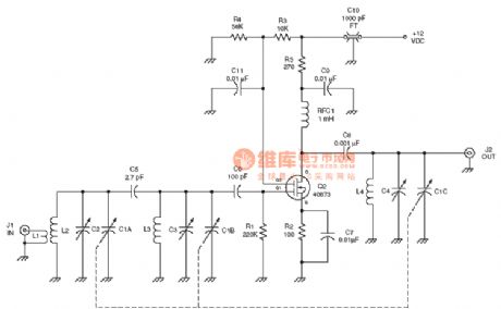 the amplier circuit of the radio frequency :Dual-gate MOSFET RF amplifier circuit