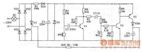 Sound, light dual control delay light circuit diagram 1