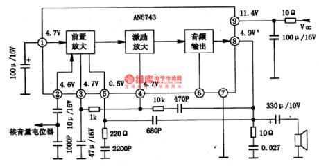 AN5743 audio preamplifier and power amplifier integrated circuit