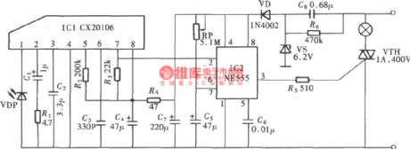 Infrared remote control delay power saving switch composed of the CX20106 and NE555