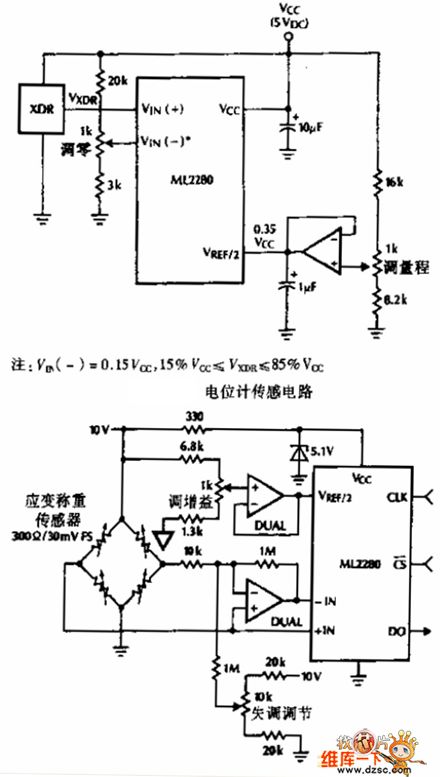 Sensor circuit diagram basing on potentiometer