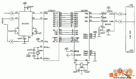 SJA1000 CAN controller application circuit diagram