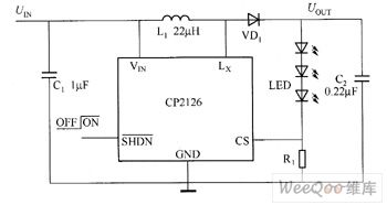 CP2126 white LED driver circuit diagram