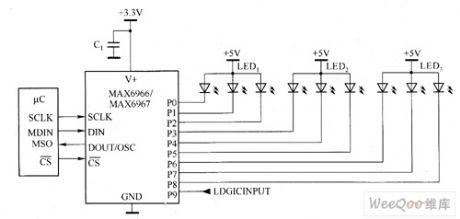 MAX6966／MAX6967 white LED driver circuit diagram