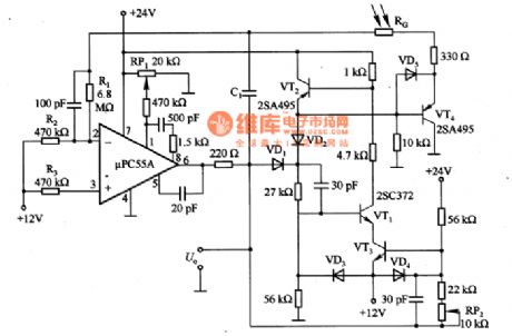 Triangle wave generator uses the luminous flux to change the frequency