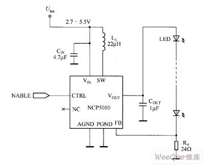 NCP5010 white LED driver circuit