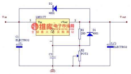 LM317 integrated voltage regulator circuit