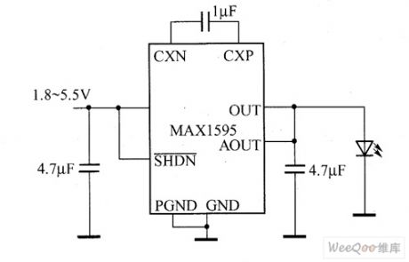 MAX1595 white LED driver circuit diagram