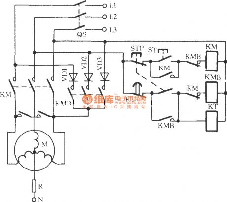 Three-diode rectification energy consumption braking circuit