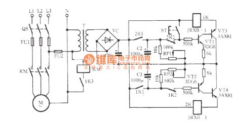 Three-phase exhaust fan electricity saving automatic control circuit