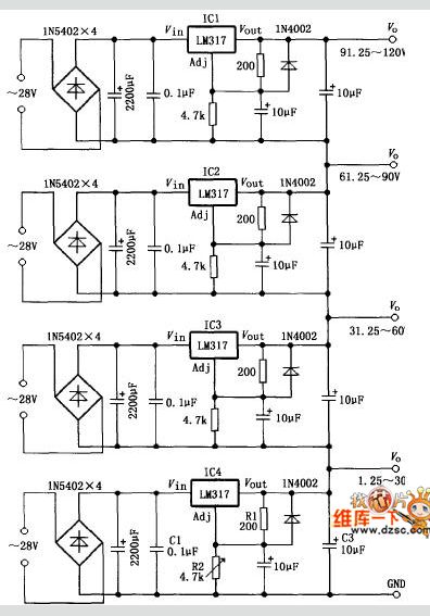 Simple power supply circuit diagram made by LM317