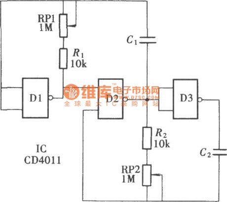 The adjustable Pulse signal source circuit with frequency and pulse width(CD4011)