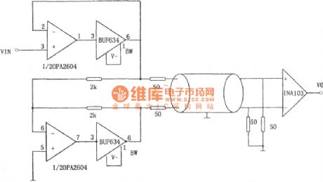 Single-Port Input Into Differencial Input Feeder Line Driver (OPA2604 And BUF634) Circuit