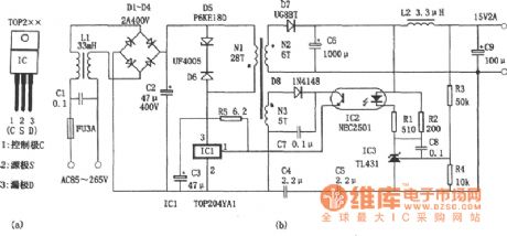 The switch power resource circuit formed be three-port PWM switch power supply IC