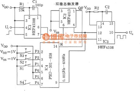 Double pulse generator (HEF4538) circuit