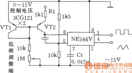 Voltage-controlled oscillator (NE566V) circuit can be controlled in the wide range