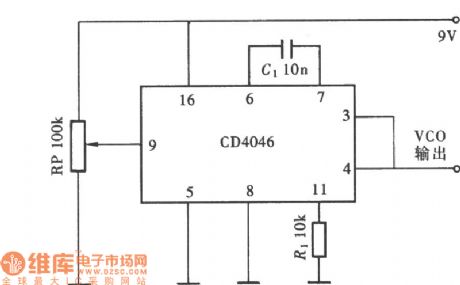 The wideband voltage controlled oscillator circuit composed of CD4046