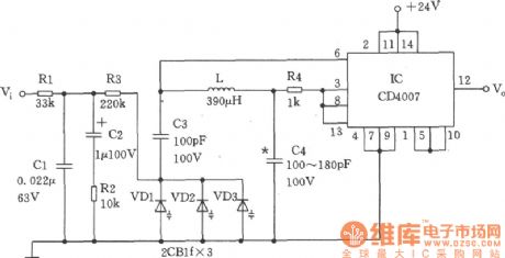 The voltage controlled oscillator circuit composed of CD4007