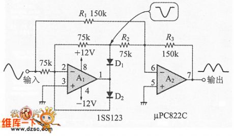 The full-wave rectification circuit with  the absolute value of the idealized diode