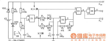 The pulse and pulse train generator circuit composed of CD4093