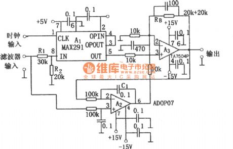 The circuit diagram of 8 order low-pass filter (MAX291,TA7504P)