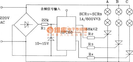 The typical application circuit of HFC68 audio lantern control IC