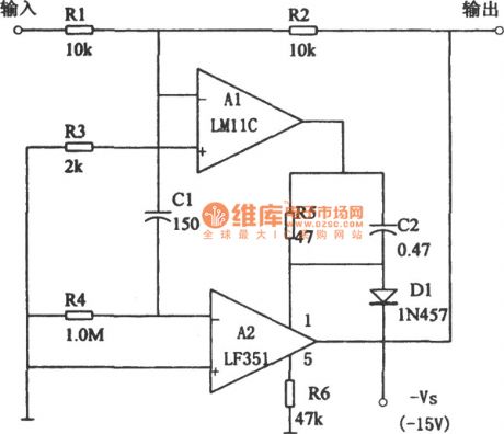 The circuit diagram of high precision and low offset current follower (LM11C, LF351)