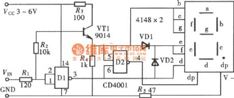 The circuit diagram of a logic-pen that can shows the open state (CD4001) 1st