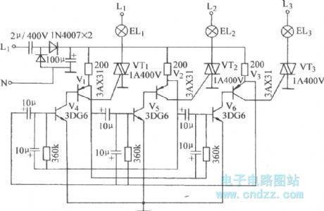 Three-tube astable triggering TRIAC circuit