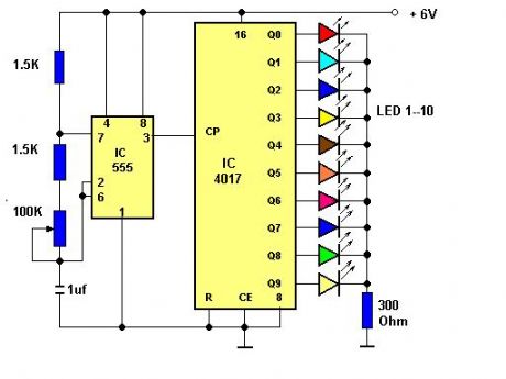 Ten-road chasing flashing circuit