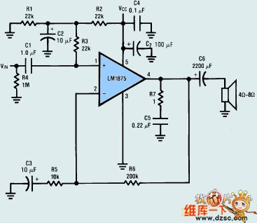 High-fidelity audio power amplifier LM1875 circuit diagram
