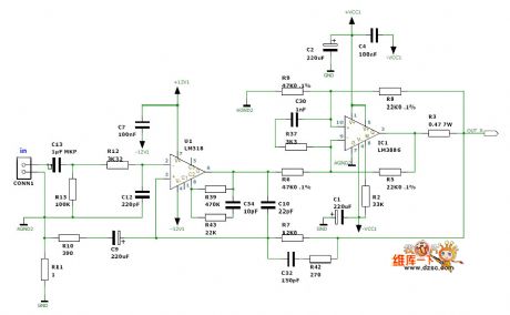 LM3886 power amplifier circuit diagram output by AUDIO