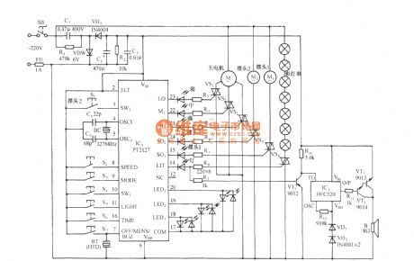 Multipurpose fan with music and colored lamp control circuit (PT2127)