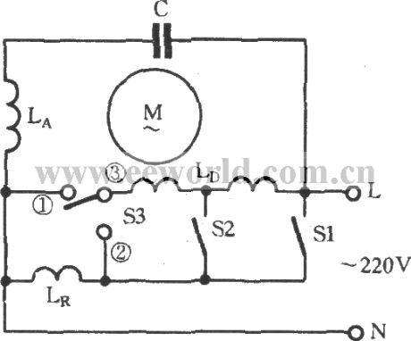Single-phase motor winding series and parallel of three-speed circuit