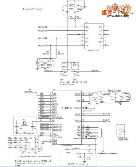 IP101 network Ethernet interface circuit diagram