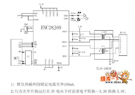 ENC28J60 network Ethernet interface circuit diagram