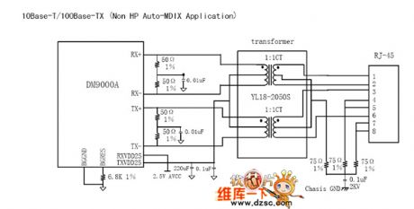 DM9000 network Ethernet interface circuit diagram