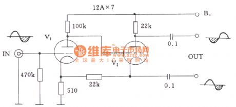 Tube cathode-coupled inverter circuit
