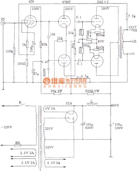 2A3A tube push-pull power amplifier circuit