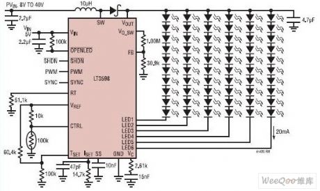 Circuit diagram of driving 60 pieces of 20mA constant current LED