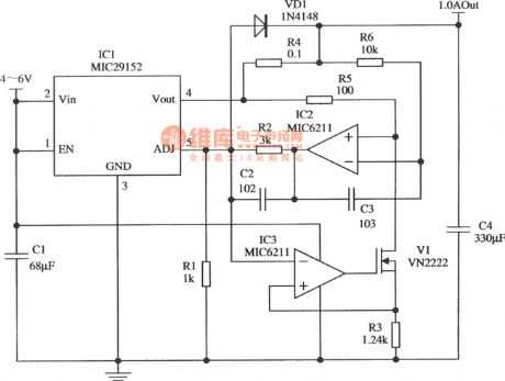 Constant Current Circuit Constituted By MIC29152 With The Output Current Of 1.0A