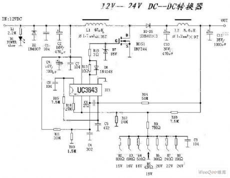 Circuit diagram of DC converter from 12V to 24 V