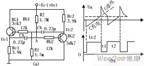 Circuit diagram of multi-vibrator composed by triodes